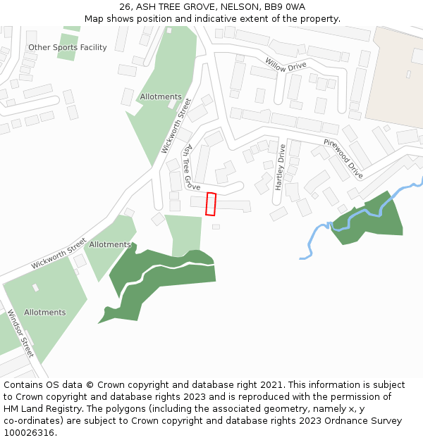 26, ASH TREE GROVE, NELSON, BB9 0WA: Location map and indicative extent of plot