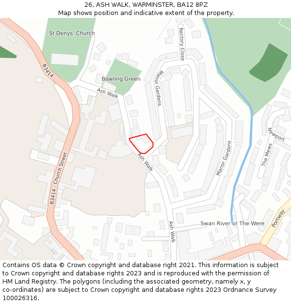 26, ASH WALK, WARMINSTER, BA12 8PZ: Location map and indicative extent of plot