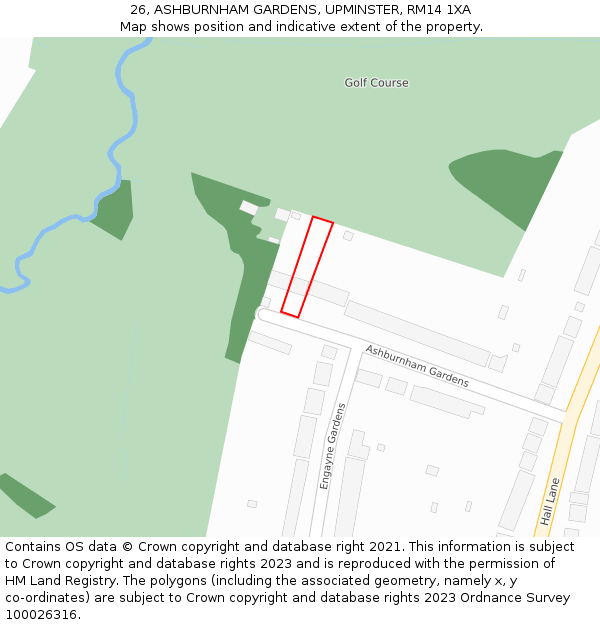 26, ASHBURNHAM GARDENS, UPMINSTER, RM14 1XA: Location map and indicative extent of plot