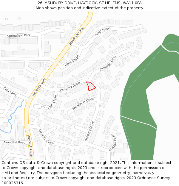 26, ASHBURY DRIVE, HAYDOCK, ST HELENS, WA11 0FA: Location map and indicative extent of plot