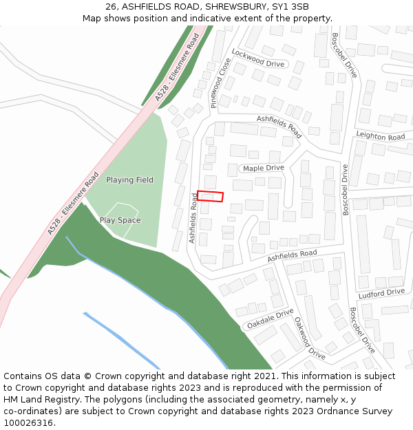 26, ASHFIELDS ROAD, SHREWSBURY, SY1 3SB: Location map and indicative extent of plot