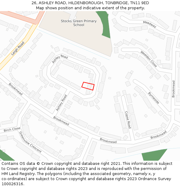 26, ASHLEY ROAD, HILDENBOROUGH, TONBRIDGE, TN11 9ED: Location map and indicative extent of plot