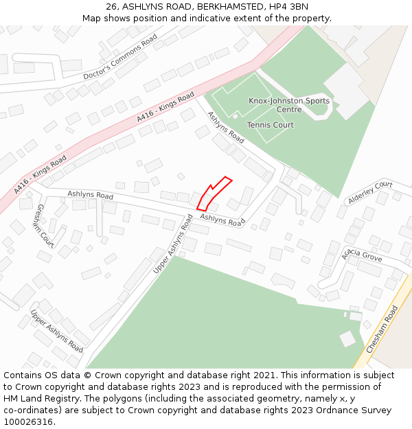 26, ASHLYNS ROAD, BERKHAMSTED, HP4 3BN: Location map and indicative extent of plot