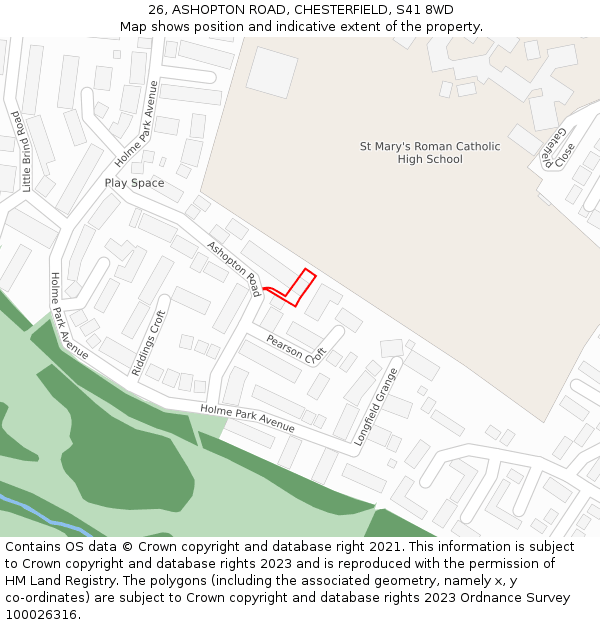 26, ASHOPTON ROAD, CHESTERFIELD, S41 8WD: Location map and indicative extent of plot