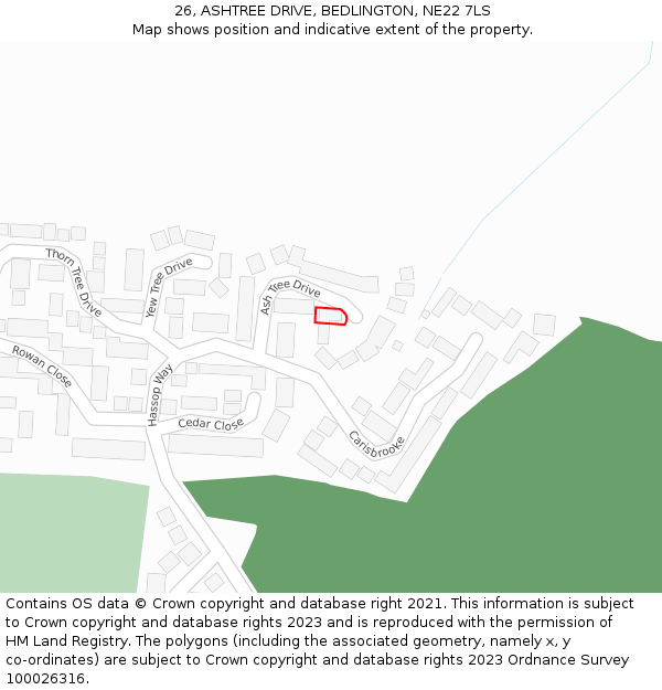 26, ASHTREE DRIVE, BEDLINGTON, NE22 7LS: Location map and indicative extent of plot