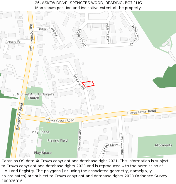 26, ASKEW DRIVE, SPENCERS WOOD, READING, RG7 1HG: Location map and indicative extent of plot