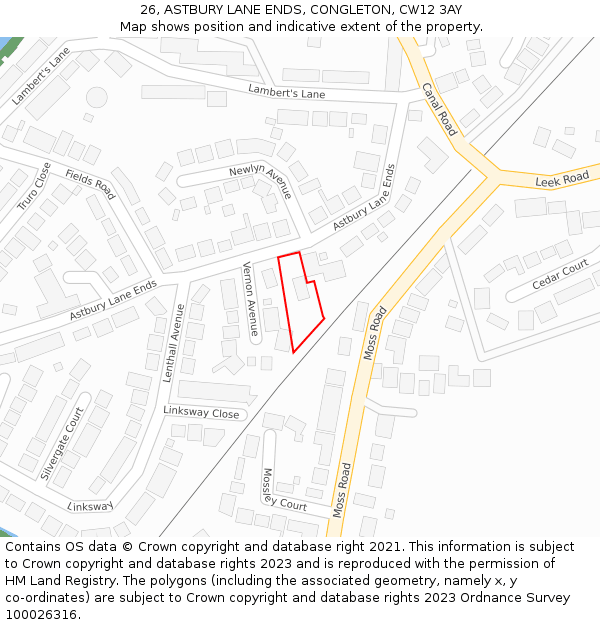 26, ASTBURY LANE ENDS, CONGLETON, CW12 3AY: Location map and indicative extent of plot