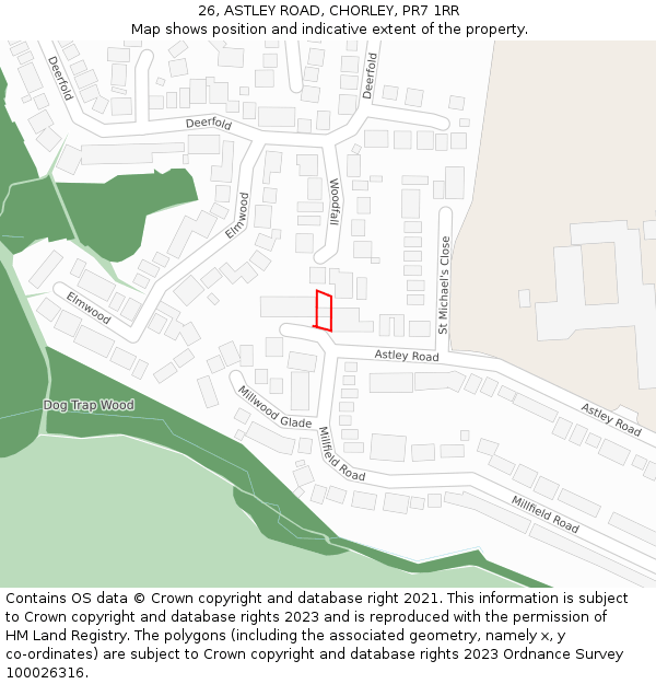 26, ASTLEY ROAD, CHORLEY, PR7 1RR: Location map and indicative extent of plot