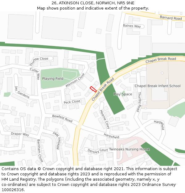 26, ATKINSON CLOSE, NORWICH, NR5 9NE: Location map and indicative extent of plot