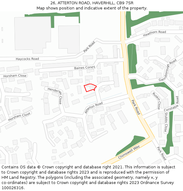 26, ATTERTON ROAD, HAVERHILL, CB9 7SR: Location map and indicative extent of plot