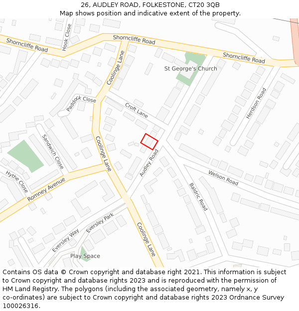 26, AUDLEY ROAD, FOLKESTONE, CT20 3QB: Location map and indicative extent of plot