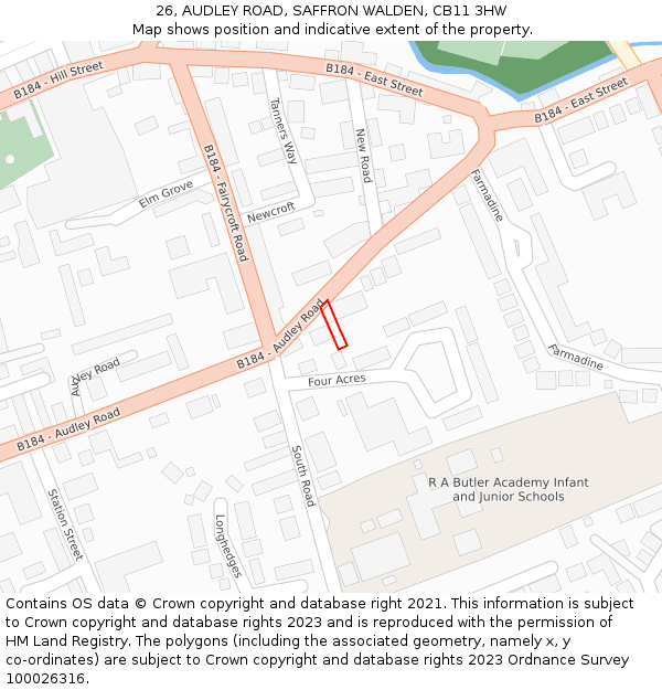 26, AUDLEY ROAD, SAFFRON WALDEN, CB11 3HW: Location map and indicative extent of plot