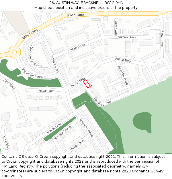 26, AUSTIN WAY, BRACKNELL, RG12 9HN: Location map and indicative extent of plot