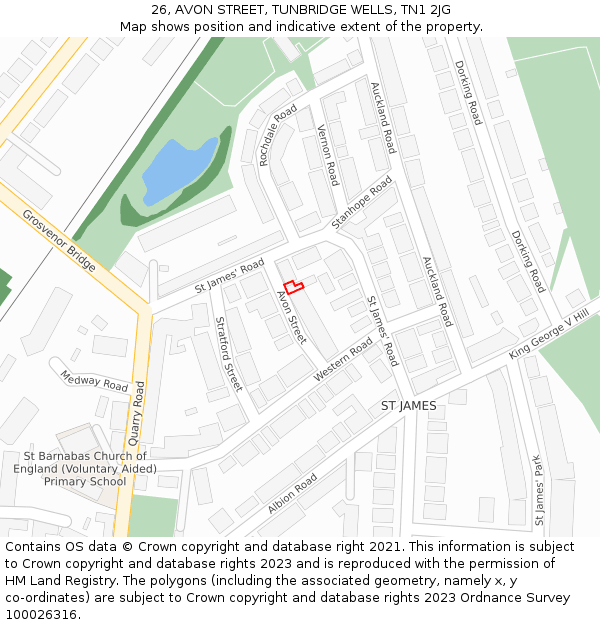 26, AVON STREET, TUNBRIDGE WELLS, TN1 2JG: Location map and indicative extent of plot