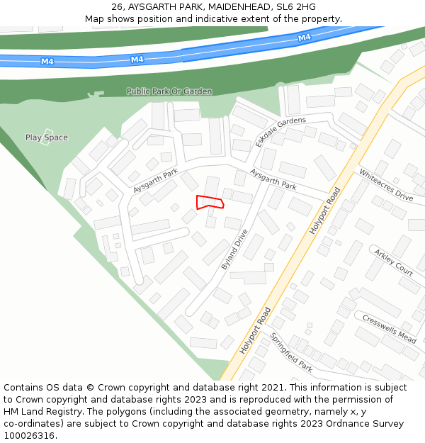 26, AYSGARTH PARK, MAIDENHEAD, SL6 2HG: Location map and indicative extent of plot