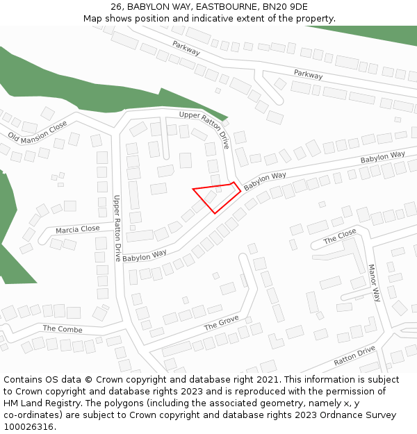26, BABYLON WAY, EASTBOURNE, BN20 9DE: Location map and indicative extent of plot