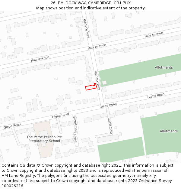 26, BALDOCK WAY, CAMBRIDGE, CB1 7UX: Location map and indicative extent of plot