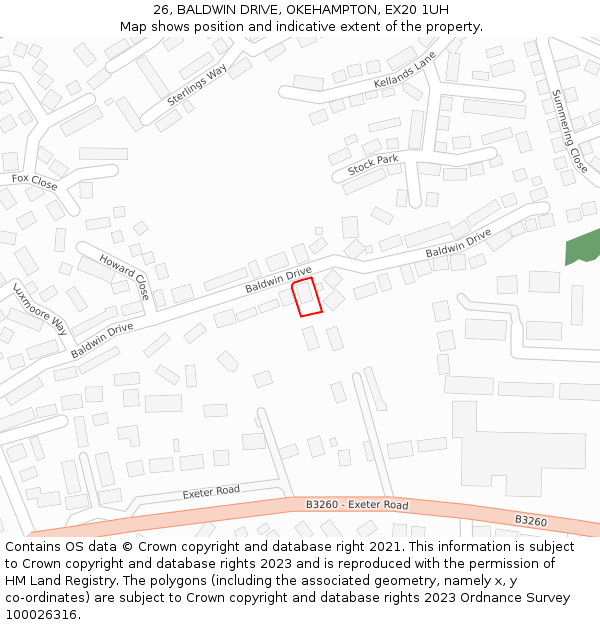 26, BALDWIN DRIVE, OKEHAMPTON, EX20 1UH: Location map and indicative extent of plot