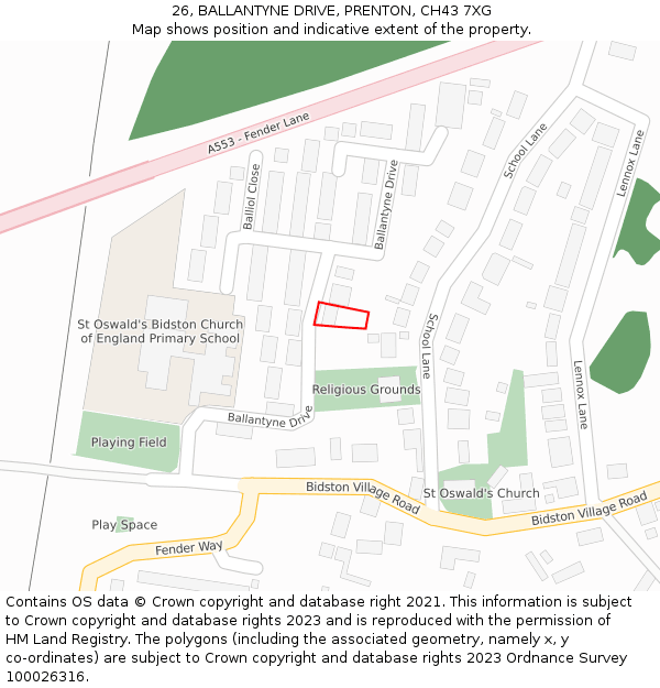 26, BALLANTYNE DRIVE, PRENTON, CH43 7XG: Location map and indicative extent of plot