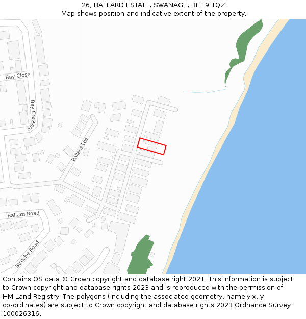 26, BALLARD ESTATE, SWANAGE, BH19 1QZ: Location map and indicative extent of plot
