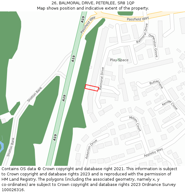 26, BALMORAL DRIVE, PETERLEE, SR8 1QP: Location map and indicative extent of plot