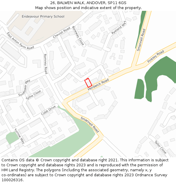 26, BALWEN WALK, ANDOVER, SP11 6GS: Location map and indicative extent of plot