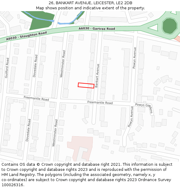 26, BANKART AVENUE, LEICESTER, LE2 2DB: Location map and indicative extent of plot