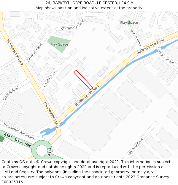 26, BARKBYTHORPE ROAD, LEICESTER, LE4 9JA: Location map and indicative extent of plot