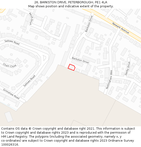 26, BARKSTON DRIVE, PETERBOROUGH, PE1 4LA: Location map and indicative extent of plot