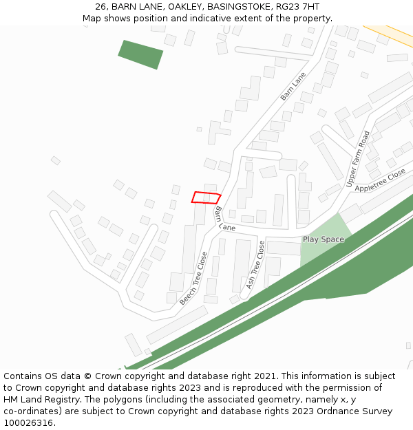 26, BARN LANE, OAKLEY, BASINGSTOKE, RG23 7HT: Location map and indicative extent of plot