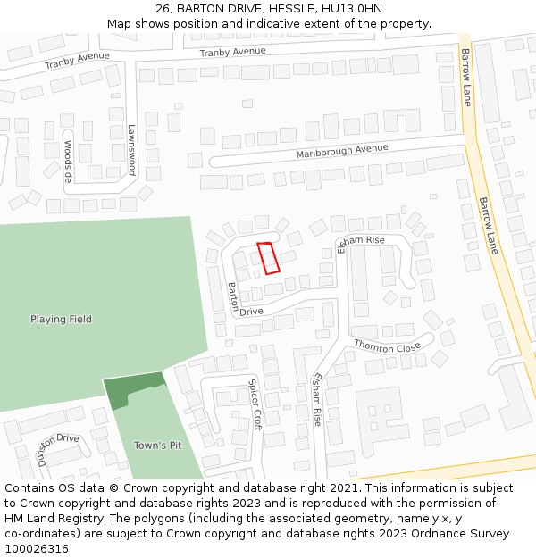 26, BARTON DRIVE, HESSLE, HU13 0HN: Location map and indicative extent of plot