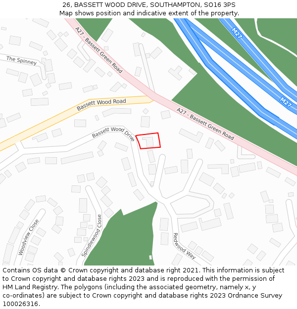 26, BASSETT WOOD DRIVE, SOUTHAMPTON, SO16 3PS: Location map and indicative extent of plot