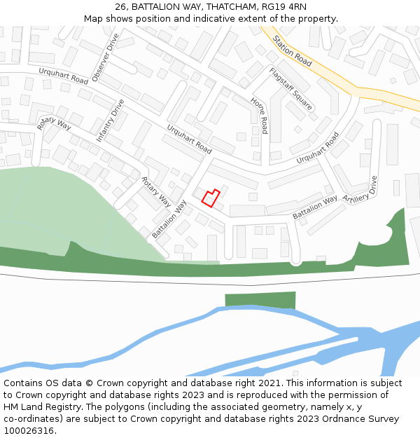 26, BATTALION WAY, THATCHAM, RG19 4RN: Location map and indicative extent of plot