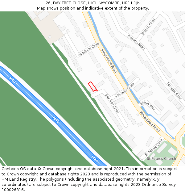 26, BAY TREE CLOSE, HIGH WYCOMBE, HP11 1JN: Location map and indicative extent of plot