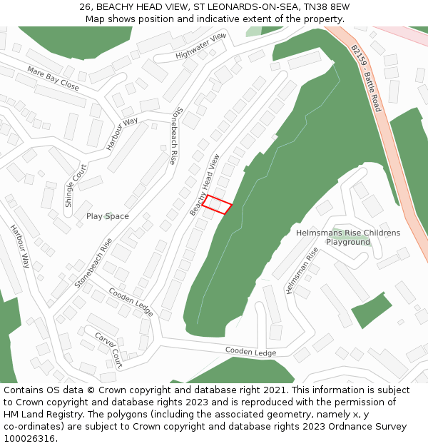 26, BEACHY HEAD VIEW, ST LEONARDS-ON-SEA, TN38 8EW: Location map and indicative extent of plot