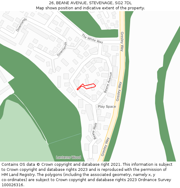 26, BEANE AVENUE, STEVENAGE, SG2 7DL: Location map and indicative extent of plot