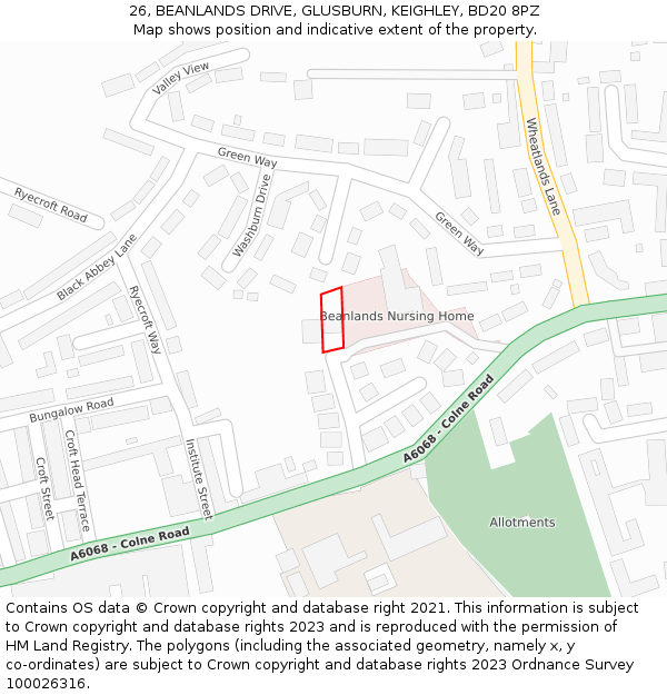 26, BEANLANDS DRIVE, GLUSBURN, KEIGHLEY, BD20 8PZ: Location map and indicative extent of plot