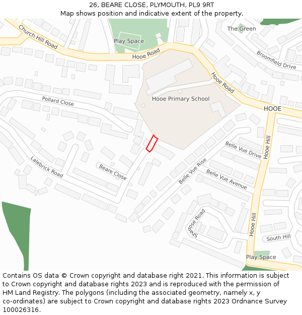 26, BEARE CLOSE, PLYMOUTH, PL9 9RT: Location map and indicative extent of plot