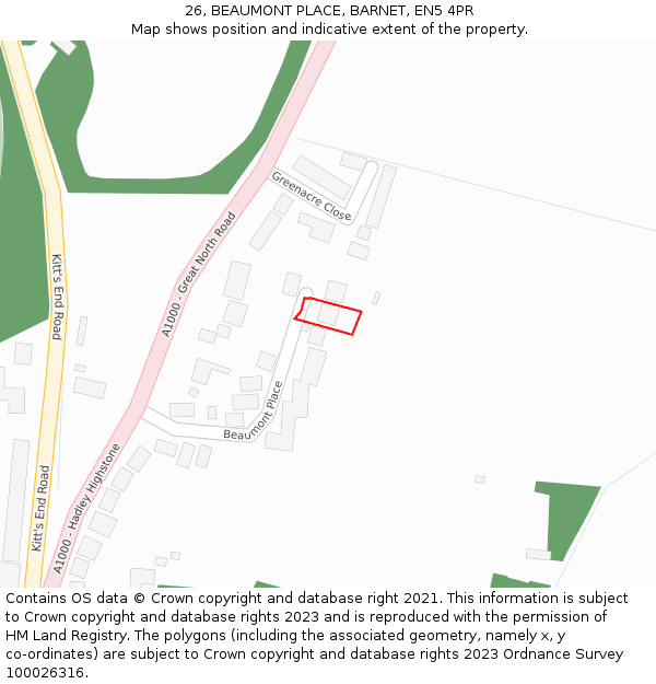 26, BEAUMONT PLACE, BARNET, EN5 4PR: Location map and indicative extent of plot