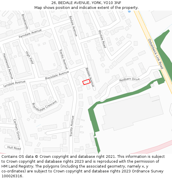 26, BEDALE AVENUE, YORK, YO10 3NF: Location map and indicative extent of plot