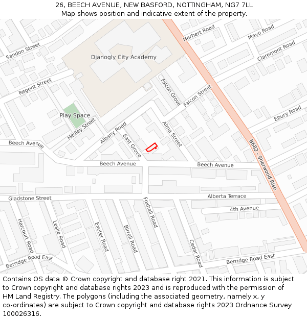 26, BEECH AVENUE, NEW BASFORD, NOTTINGHAM, NG7 7LL: Location map and indicative extent of plot