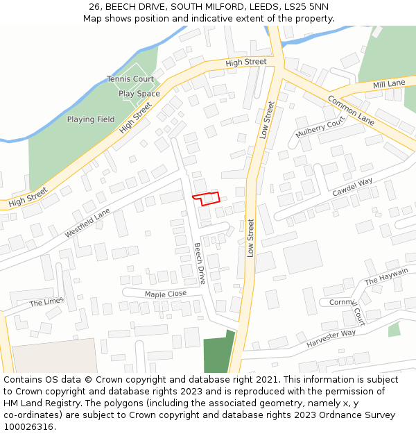 26, BEECH DRIVE, SOUTH MILFORD, LEEDS, LS25 5NN: Location map and indicative extent of plot