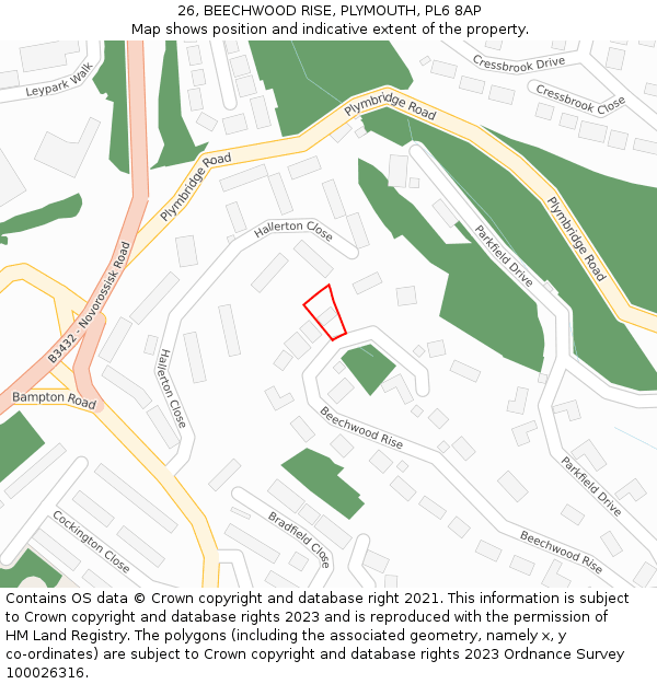 26, BEECHWOOD RISE, PLYMOUTH, PL6 8AP: Location map and indicative extent of plot