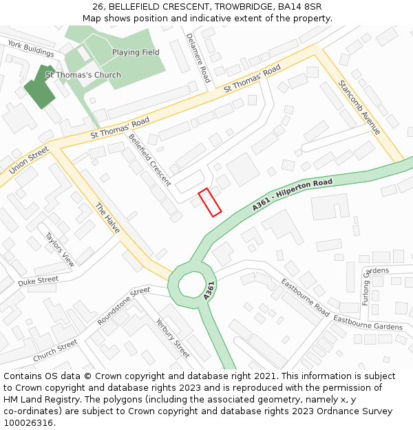 26, BELLEFIELD CRESCENT, TROWBRIDGE, BA14 8SR: Location map and indicative extent of plot
