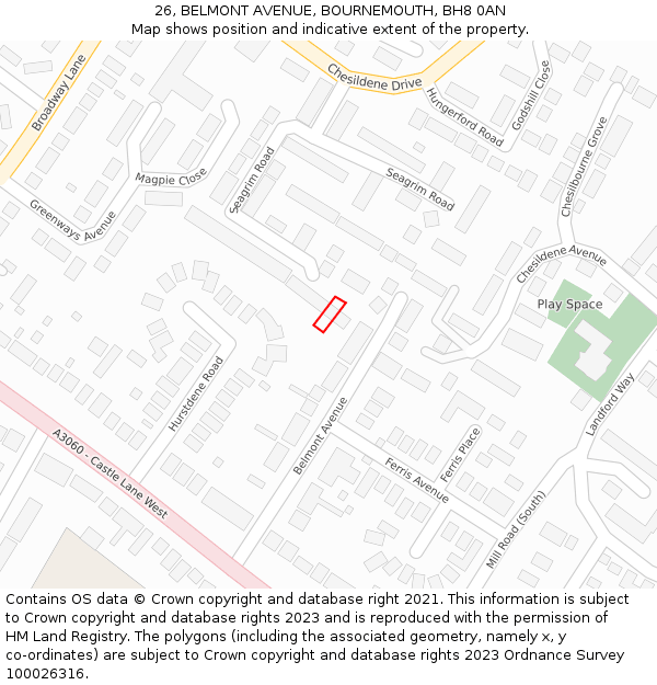 26, BELMONT AVENUE, BOURNEMOUTH, BH8 0AN: Location map and indicative extent of plot