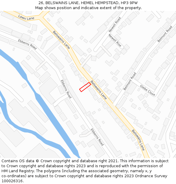 26, BELSWAINS LANE, HEMEL HEMPSTEAD, HP3 9PW: Location map and indicative extent of plot