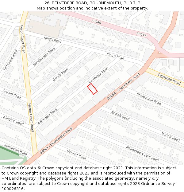 26, BELVEDERE ROAD, BOURNEMOUTH, BH3 7LB: Location map and indicative extent of plot