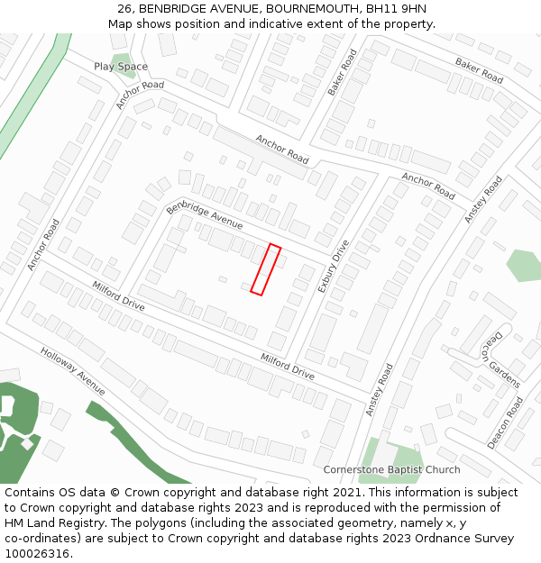 26, BENBRIDGE AVENUE, BOURNEMOUTH, BH11 9HN: Location map and indicative extent of plot