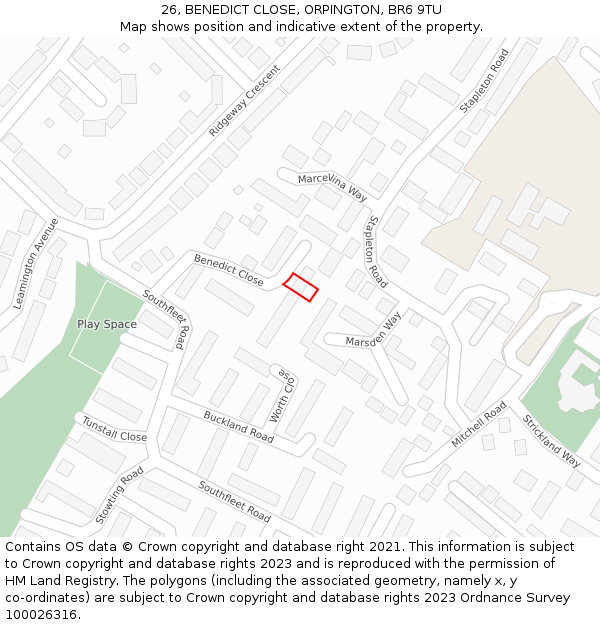 26, BENEDICT CLOSE, ORPINGTON, BR6 9TU: Location map and indicative extent of plot