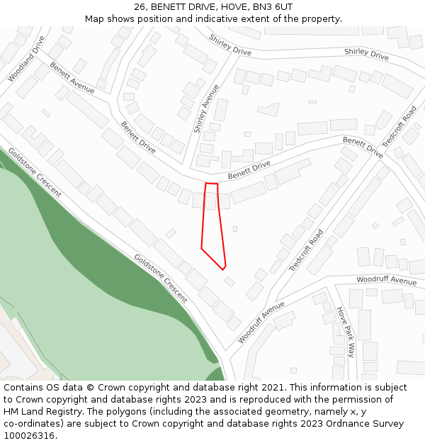 26, BENETT DRIVE, HOVE, BN3 6UT: Location map and indicative extent of plot